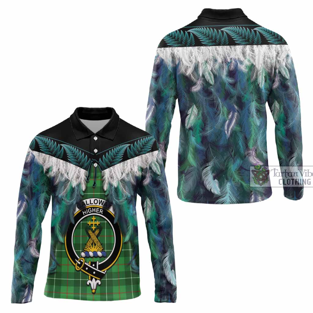 Galloway Tartan Crest Long Sleeve Polo Shirt New Zealand Maori Korowai Cloak