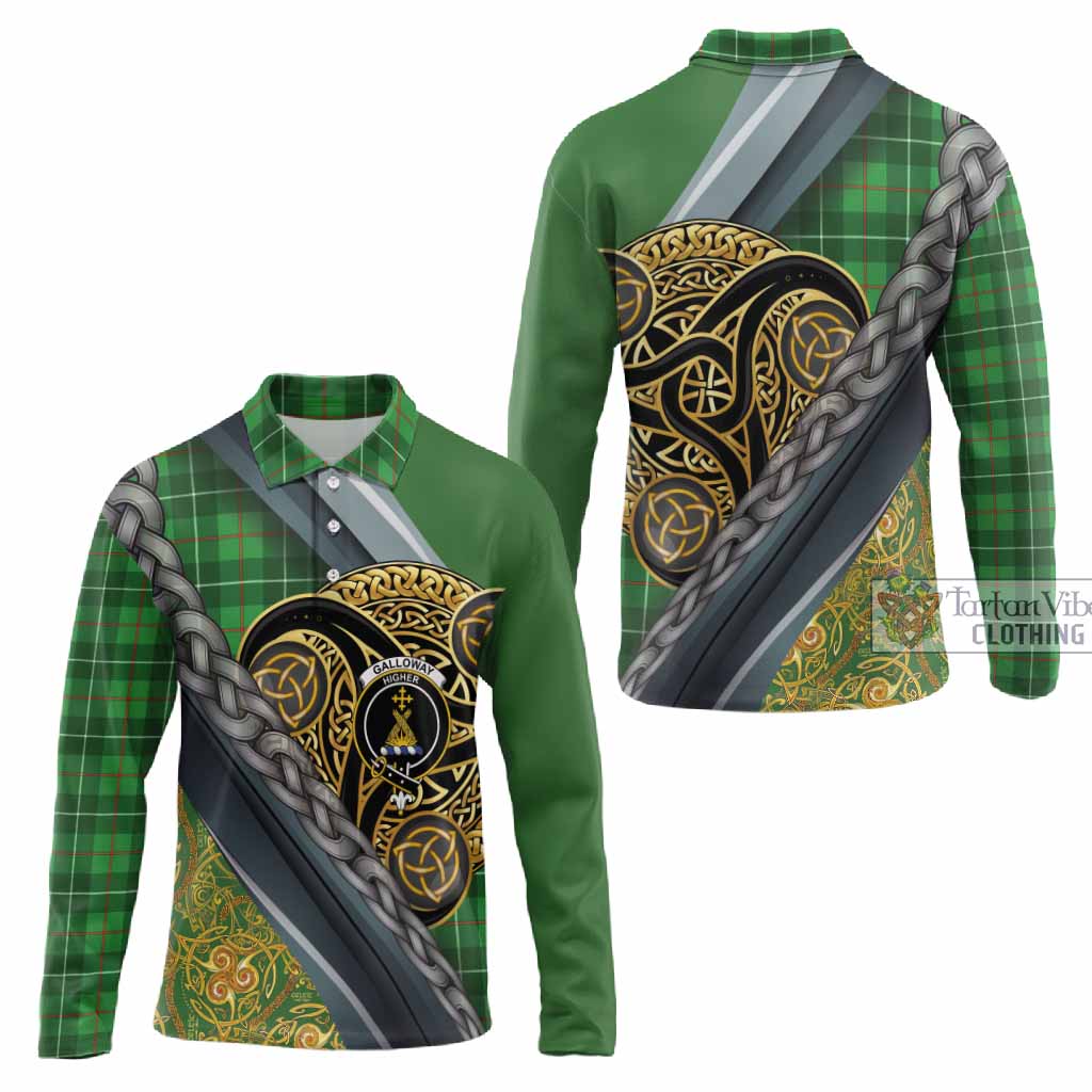 Galloway Tartan Crest Long Sleeve Polo Shirt Scottish Triskele Celtic