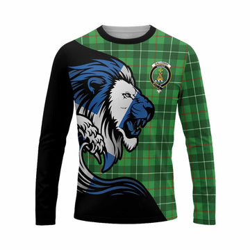 Galloway Tartan Crest Long Sleeve T-Shirt Scottish Golden Lions Wave Flow