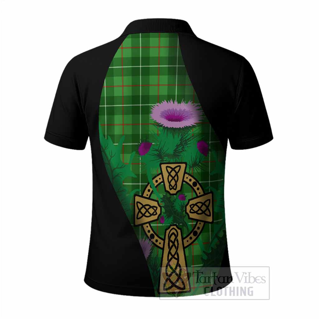 Galloway Tartan Crest Polo Shirt Celtic Cross Thistle Flowers