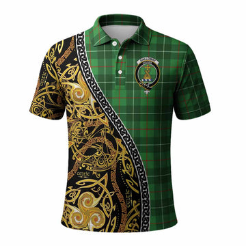 Galloway Tartan Crest Polo Shirt Celtic Knot and Triple Trickle Spiral Symbols
