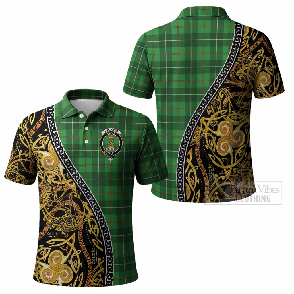 Galloway Tartan Crest Polo Shirt Celtic Knot and Triple Trickle Spiral Symbols