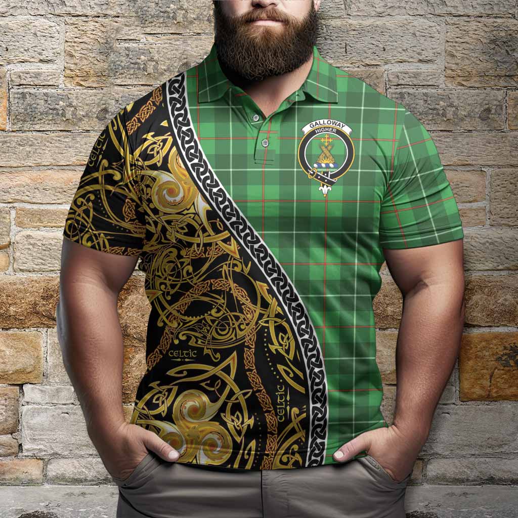 Galloway Tartan Crest Polo Shirt Celtic Knot and Triple Trickle Spiral Symbols