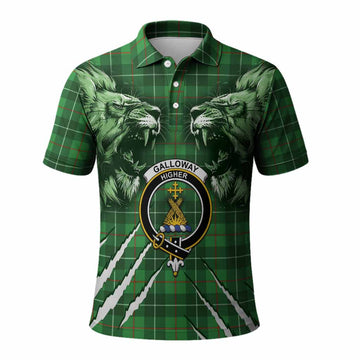 Galloway Tartan Crest Polo Shirt Ferocious Lion Style