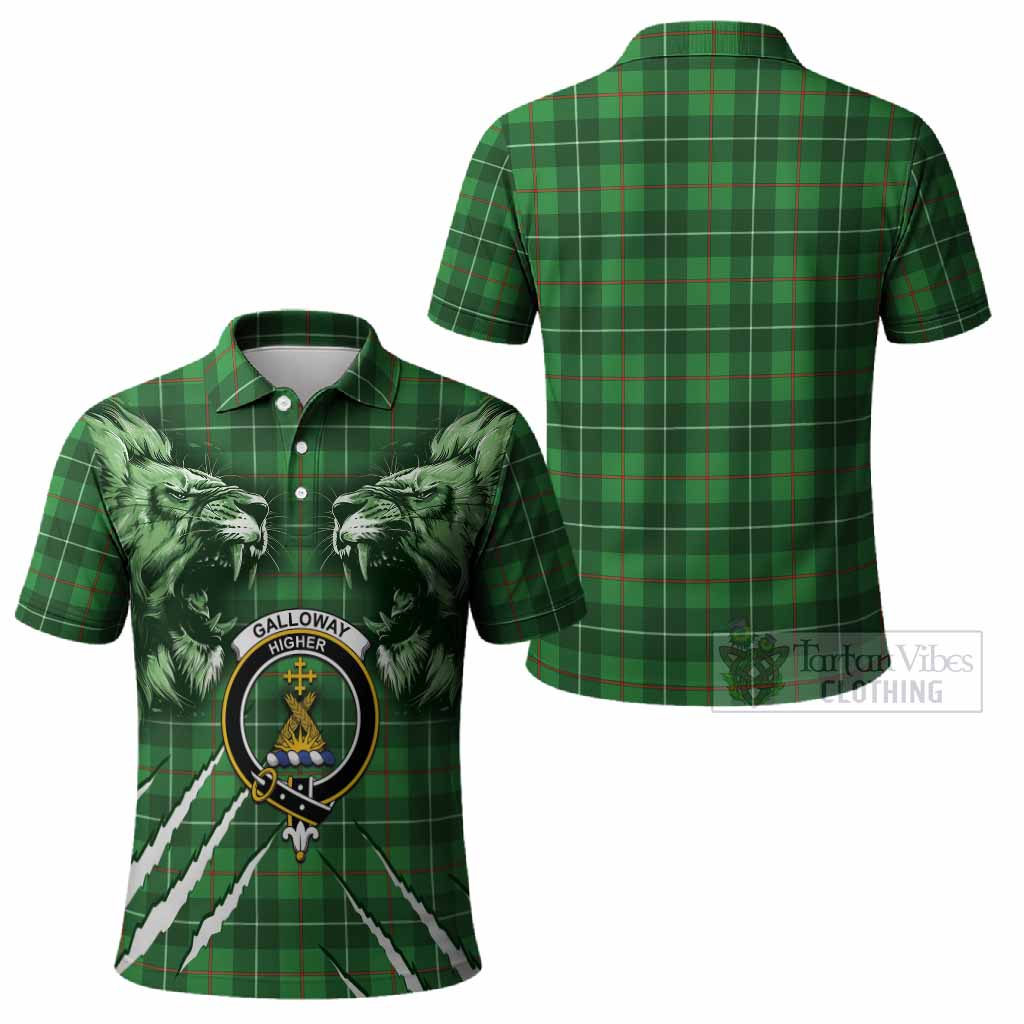 Galloway Tartan Crest Polo Shirt Ferocious Lion Style
