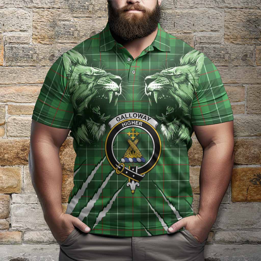 Galloway Tartan Crest Polo Shirt Ferocious Lion Style