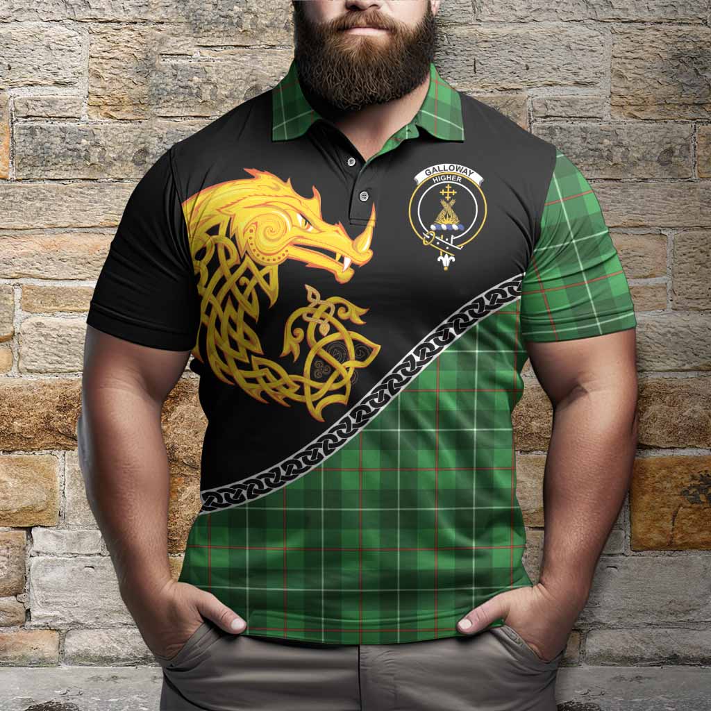 Galloway Tartan Crest Polo Shirt Legendary Dragon Knot Half Style