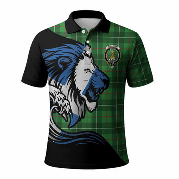 Galloway Tartan Crest Polo Shirt Scottish Golden Lions Wave Flow
