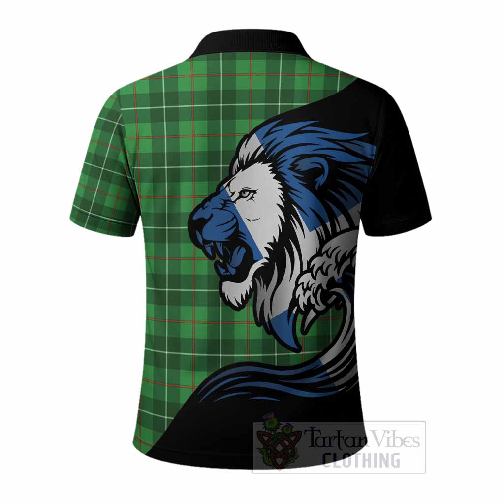 Galloway Tartan Crest Polo Shirt Scottish Golden Lions Wave Flow
