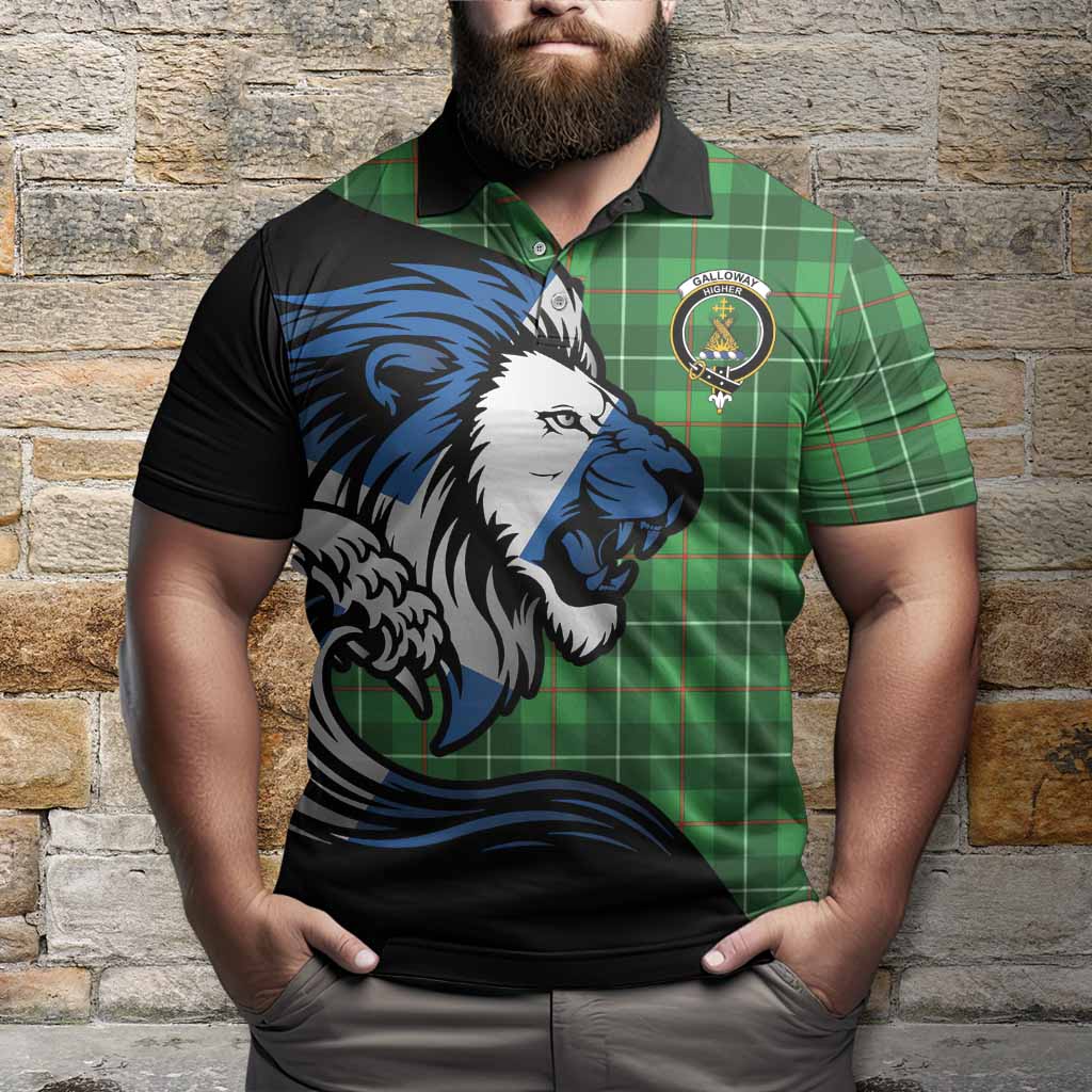 Galloway Tartan Crest Polo Shirt Scottish Golden Lions Wave Flow