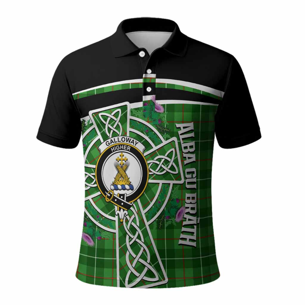 Galloway Tartan Crest Polo Shirt Scottish Thistle Celtic Cross Alba Gu Brath