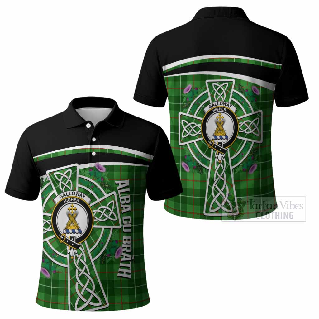 Galloway Tartan Crest Polo Shirt Scottish Thistle Celtic Cross Alba Gu Brath