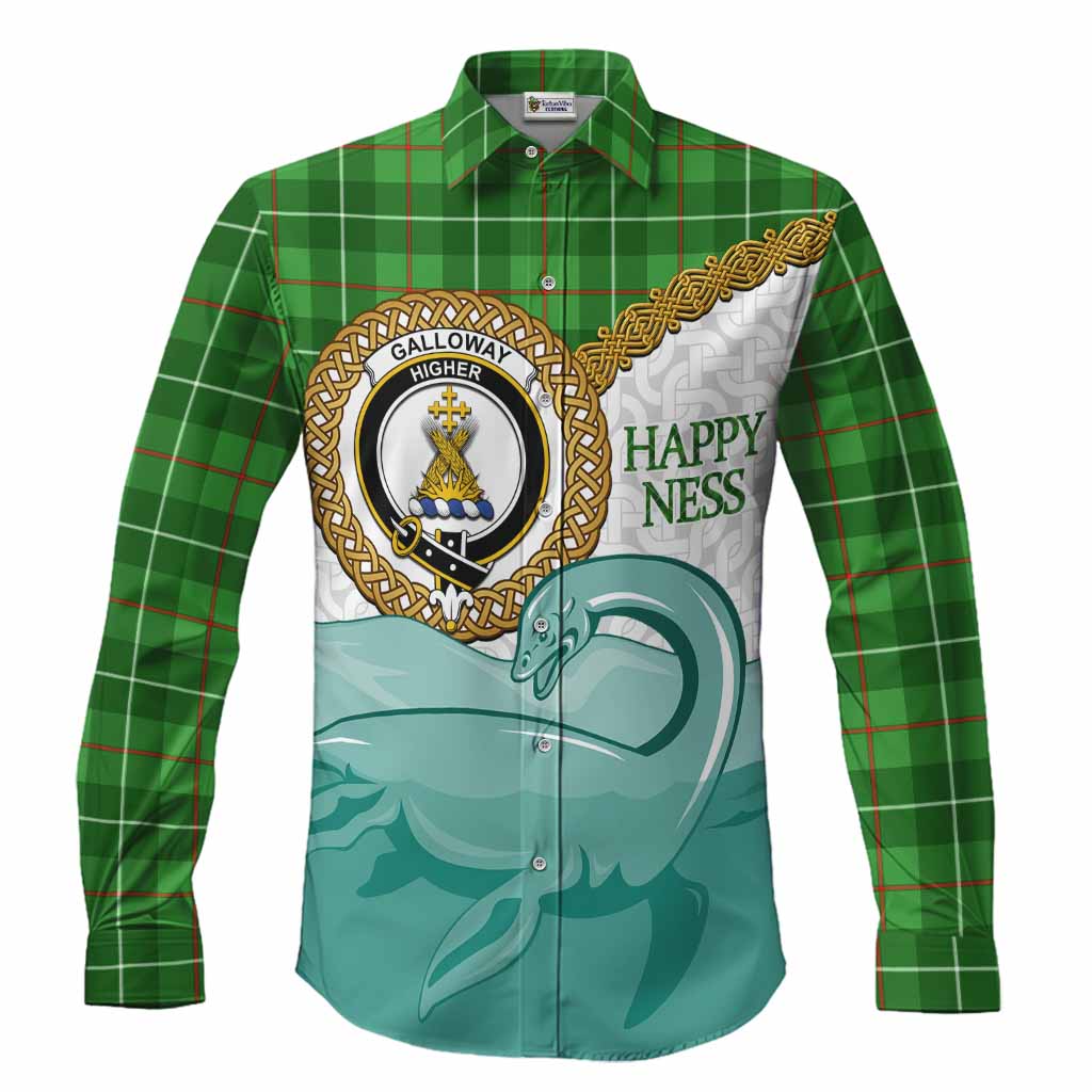 Galloway Tartan Crest Scottish Loch Ness Monster Long Sleeve Button Shirts Happy Ness Scotland Celtic Knot