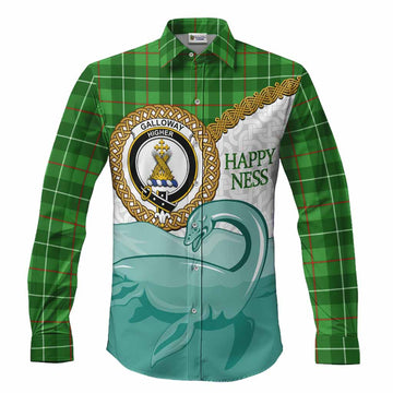 Galloway Tartan Crest Scottish Loch Ness Monster Long Sleeve Button Shirts Happy Ness Scotland Celtic Knot
