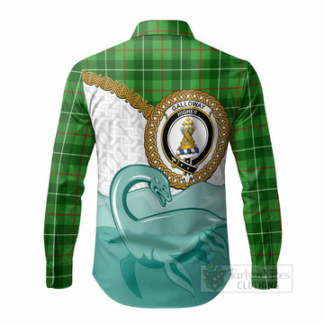 Galloway Tartan Crest Scottish Loch Ness Monster Long Sleeve Button Shirts Happy Ness Scotland Celtic Knot