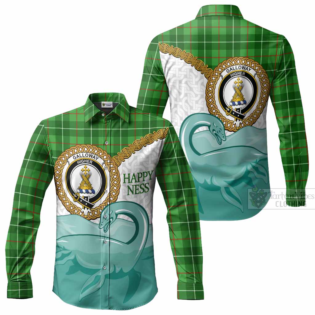 Galloway Tartan Crest Scottish Loch Ness Monster Long Sleeve Button Shirts Happy Ness Scotland Celtic Knot