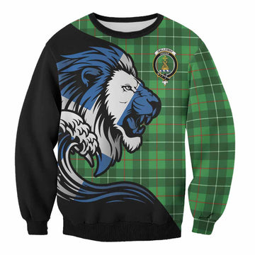 Galloway Tartan Crest Sweatshirt Scottish Golden Lions Wave Flow