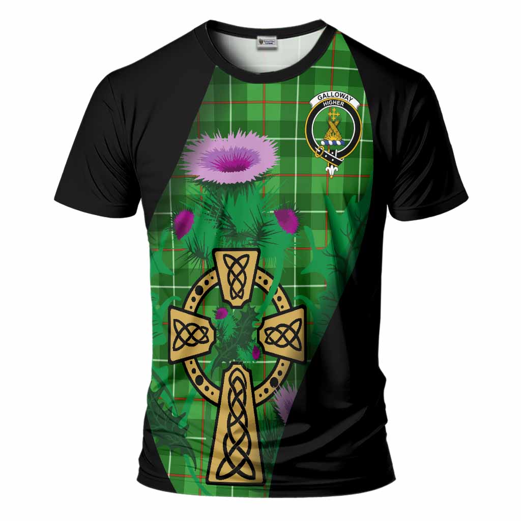 Galloway Tartan Crest T-Shirt Celtic Cross Thistle Flowers