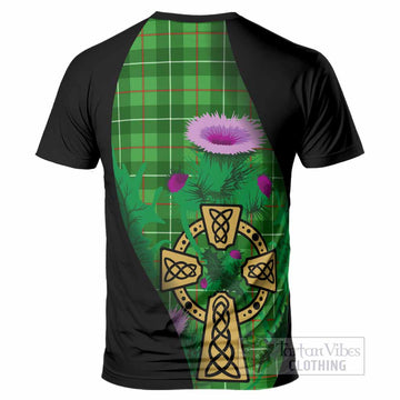 Galloway Tartan Crest T-Shirt Celtic Cross Thistle Flowers