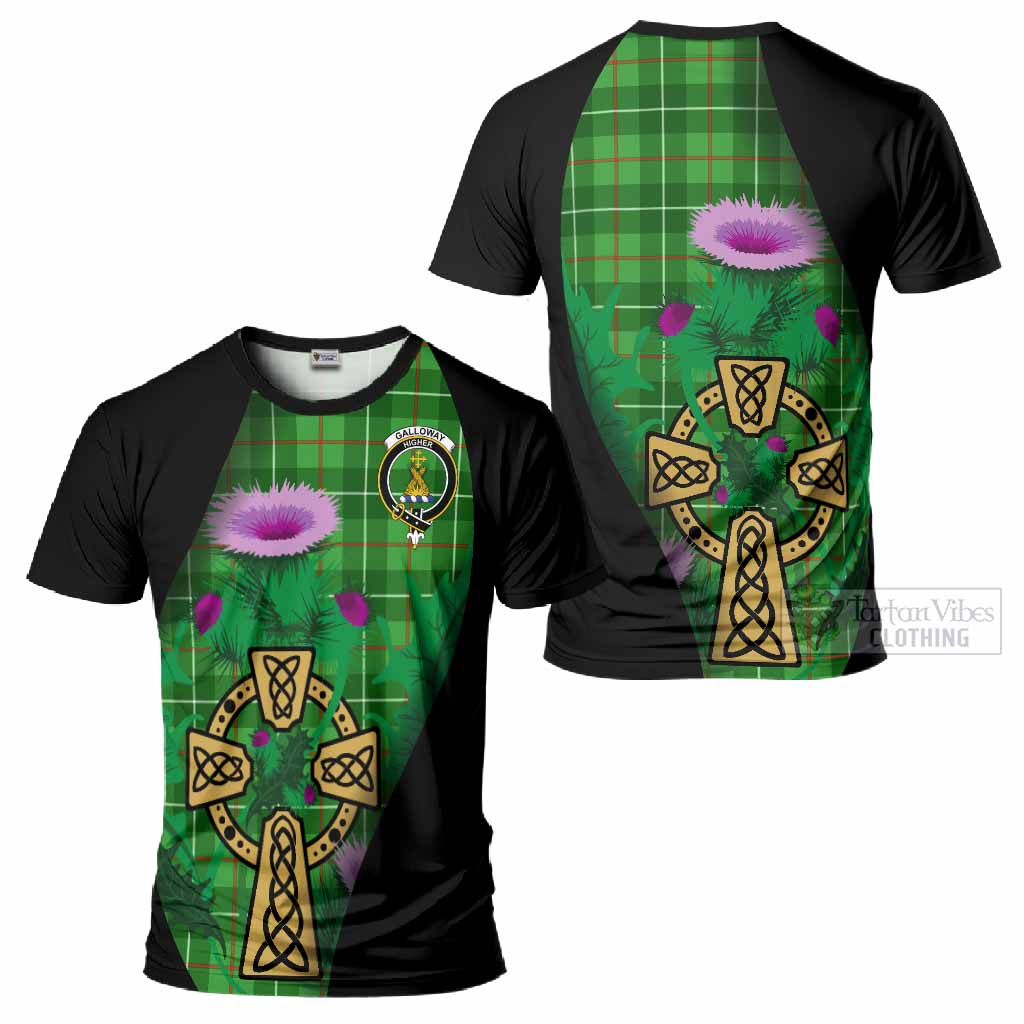Galloway Tartan Crest T-Shirt Celtic Cross Thistle Flowers