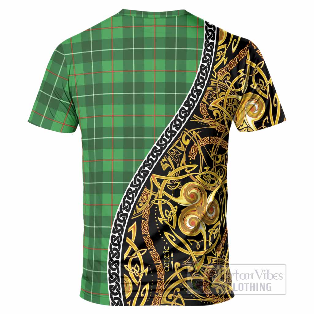 Galloway Tartan Crest T-Shirt Celtic Knot and Triple Trickle Spiral Symbols