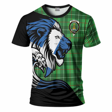 Galloway Tartan Crest T-Shirt Scottish Golden Lions Wave Flow