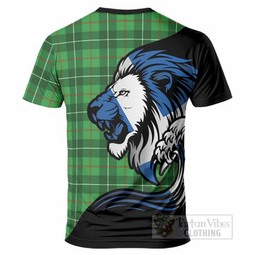 Galloway Tartan Crest T-Shirt Scottish Golden Lions Wave Flow