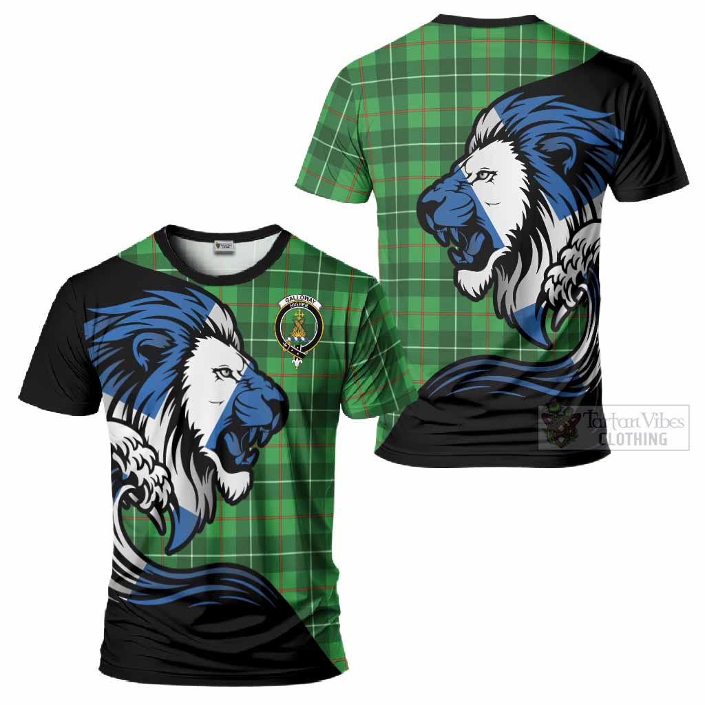 Galloway Tartan Crest T-Shirt Scottish Golden Lions Wave Flow
