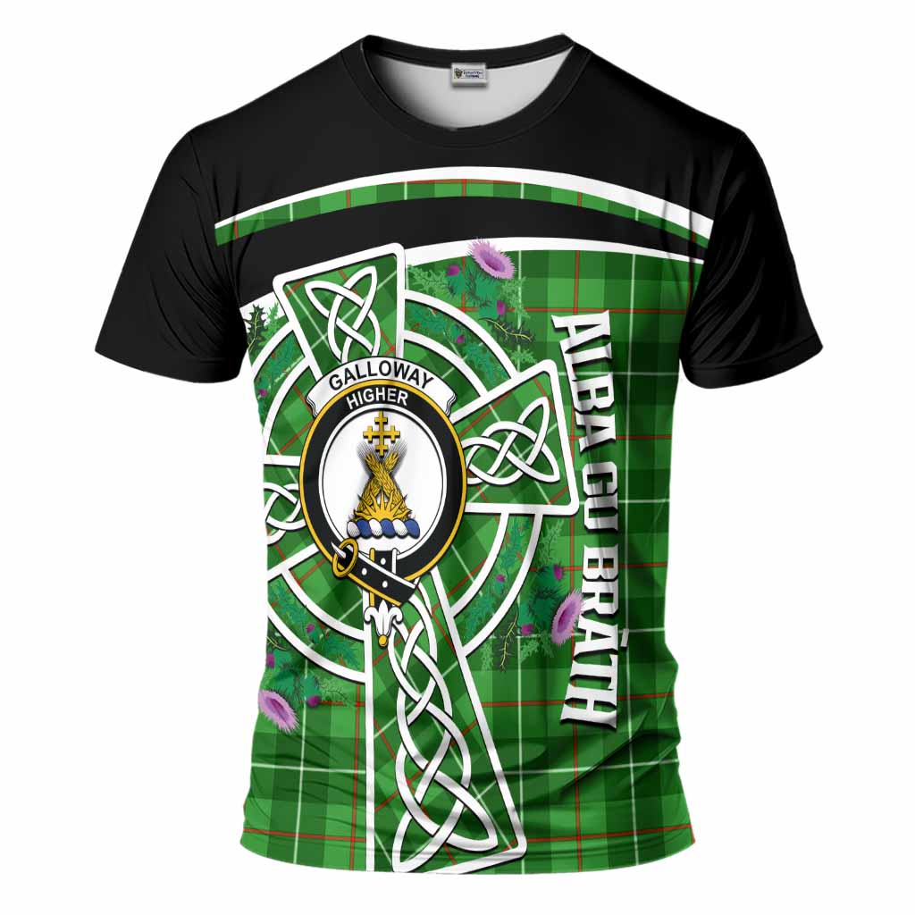 Galloway Tartan Crest T-Shirt Scottish Thistle Celtic Cross Alba Gu Brath