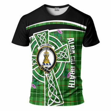 Galloway Tartan Crest T-Shirt Scottish Thistle Celtic Cross Alba Gu Brath