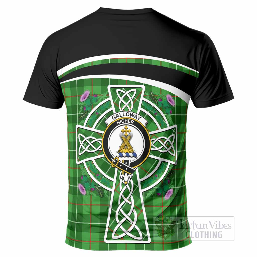 Galloway Tartan Crest T-Shirt Scottish Thistle Celtic Cross Alba Gu Brath