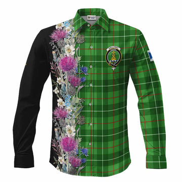 Galloway Tartan Crest Thistle Floral Long Sleeve Button Shirts