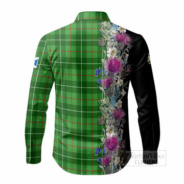 Galloway Tartan Crest Thistle Floral Long Sleeve Button Shirts