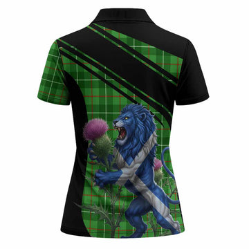 Galloway Tartan Crest Women Polo Shirt Scottish Lion Rampant Thistle