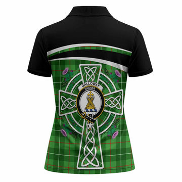 Galloway Tartan Crest Women Polo Shirt Scottish Thistle Celtic Cross Alba Gu Brath