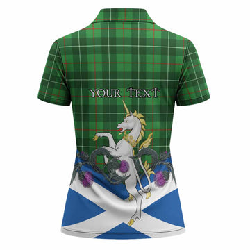Galloway Tartan Crest Women Polo Shirt Scottish Unicorn With Thistle
