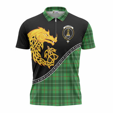 Galloway Tartan Crest Zipper Polo Shirt Legendary Dragon Knot Half Style