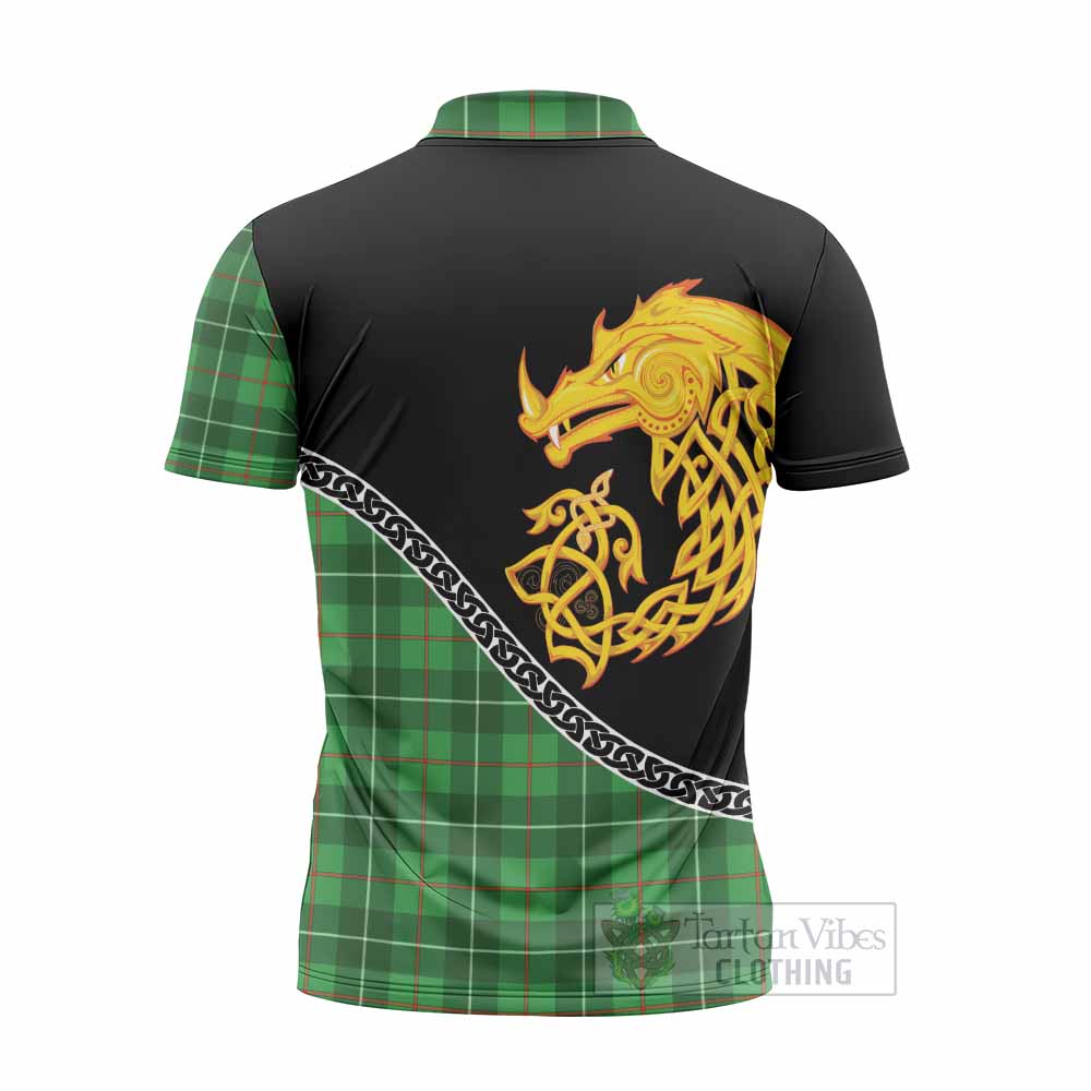 Galloway Tartan Crest Zipper Polo Shirt Legendary Dragon Knot Half Style