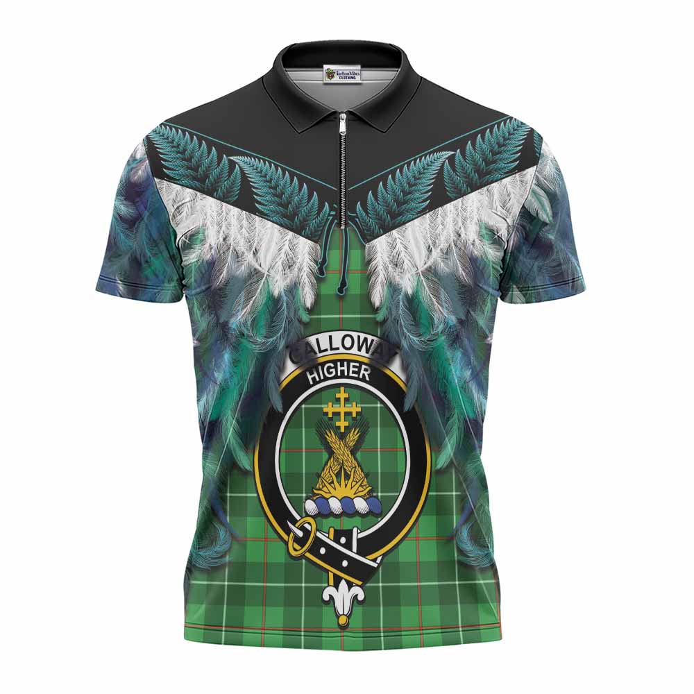 Galloway Tartan Crest Zipper Polo Shirt New Zealand Maori Korowai Cloak