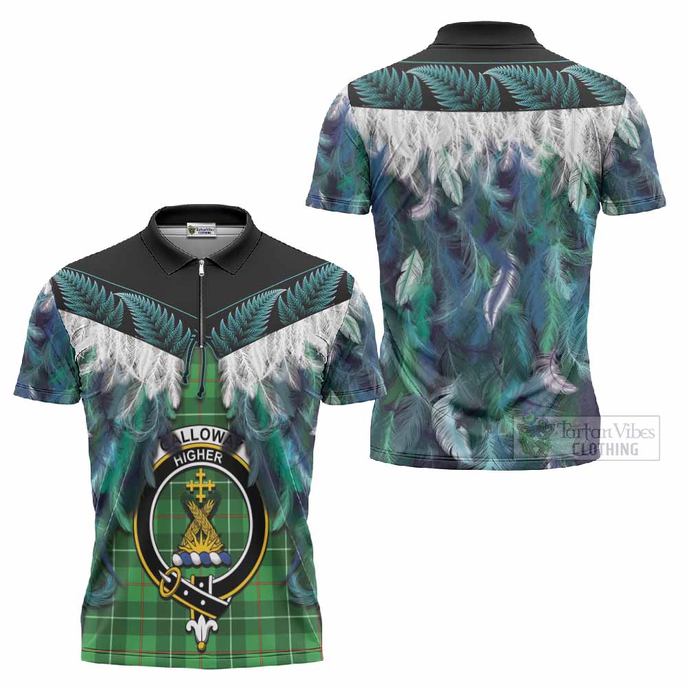 Galloway Tartan Crest Zipper Polo Shirt New Zealand Maori Korowai Cloak