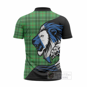 Galloway Tartan Crest Zipper Polo Shirt Scottish Golden Lions Wave Flow