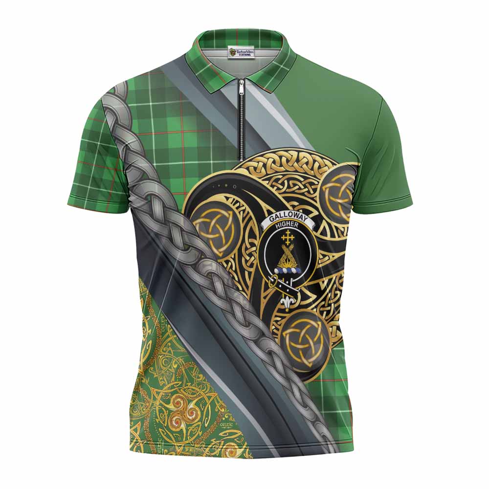 Galloway Tartan Crest Zipper Polo Shirt Scottish Triskele Celtic
