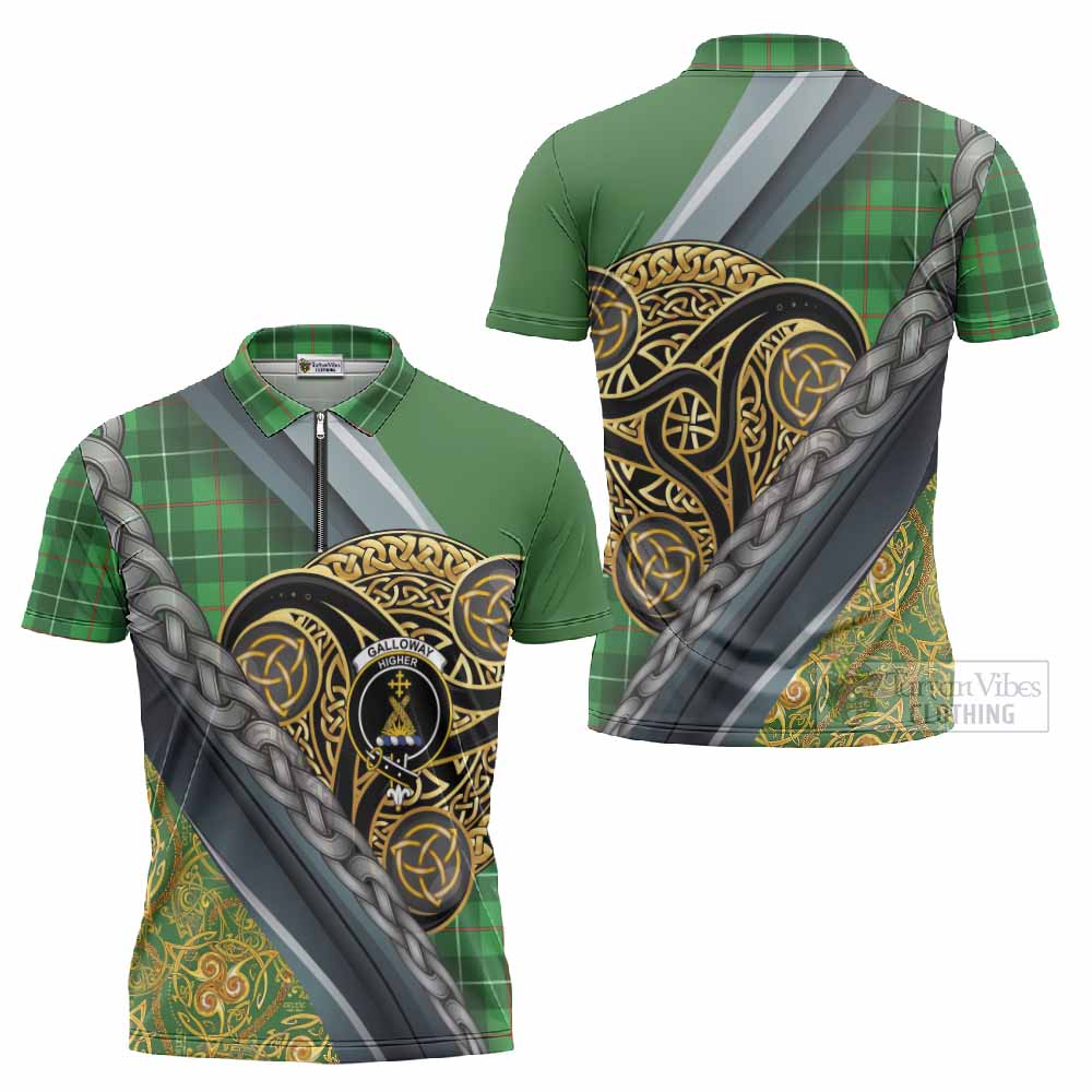Galloway Tartan Crest Zipper Polo Shirt Scottish Triskele Celtic