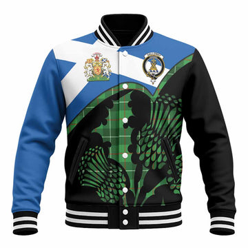 Galloway Tartan Family Crest Baseball Jacket Scotland Thistle Floral Flag Style