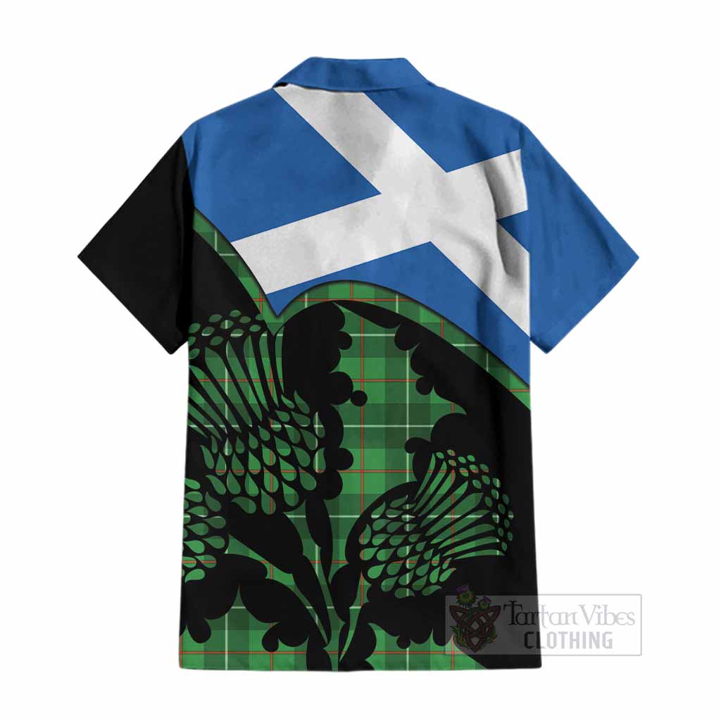 Galloway Tartan Family Crest Cotton Hawaiian Shirt Scotland Thistle Floral Flag Style