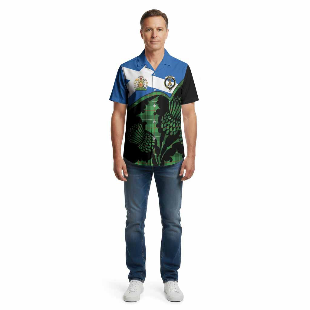 Galloway Tartan Family Crest Cotton Hawaiian Shirt Scotland Thistle Floral Flag Style