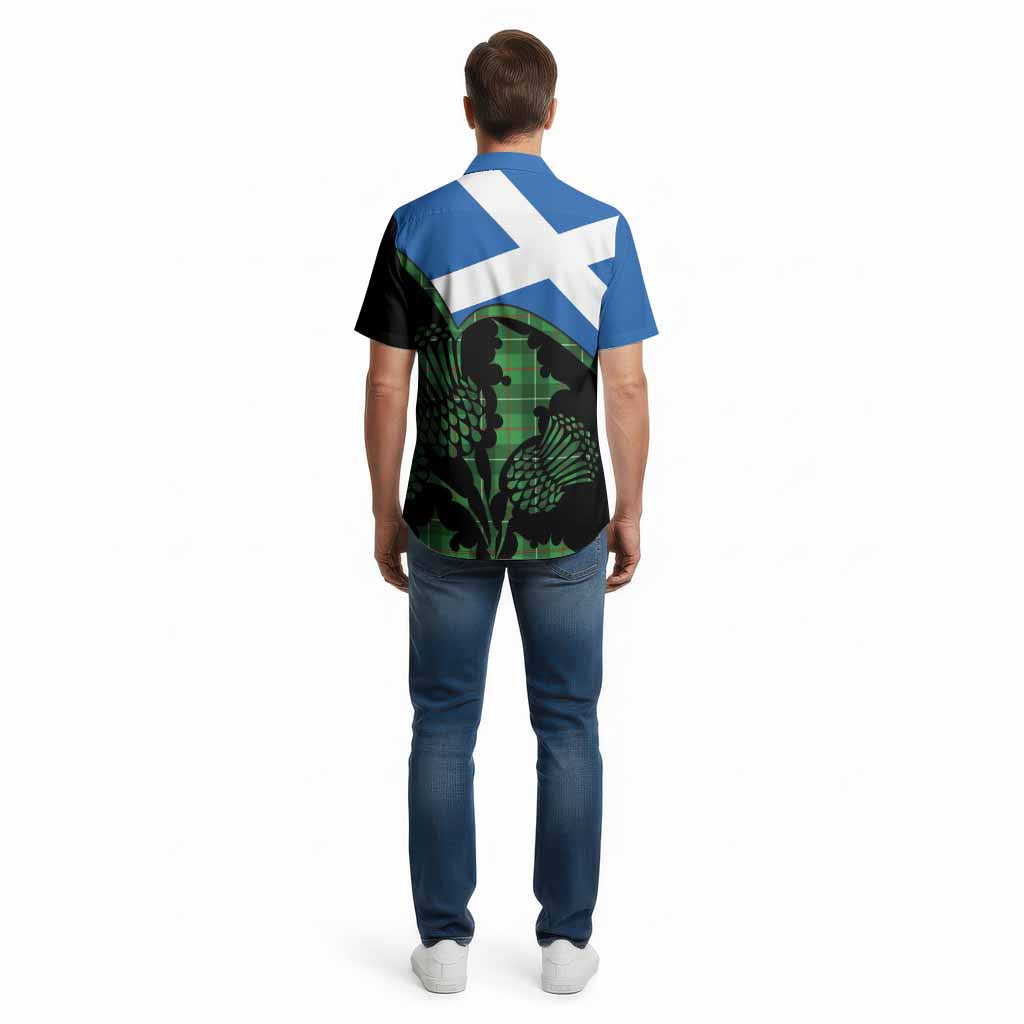 Galloway Tartan Family Crest Cotton Hawaiian Shirt Scotland Thistle Floral Flag Style