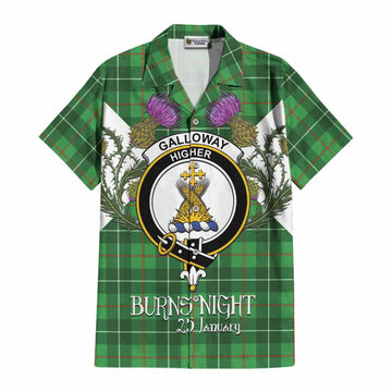 Galloway Tartan Family Crest Cotton Hawaiian Shirt Scottish Burns Night Thistle Floral
