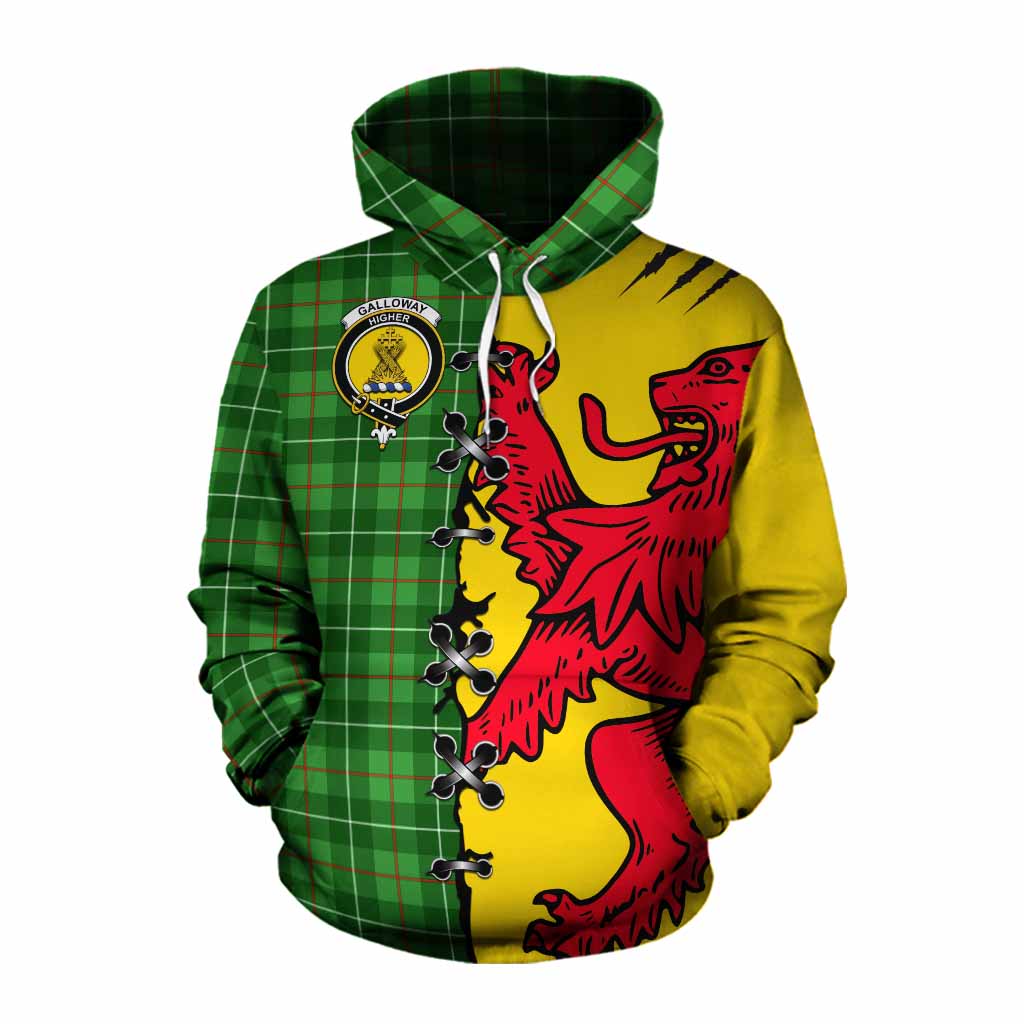 Galloway Tartan Family Crest Cotton Hoodie Lion Rampant Honor - Tartan Vibes Clothing