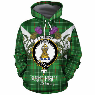 Galloway Tartan Family Crest Cotton Hoodie Scottish Burns Night Thistle Floral